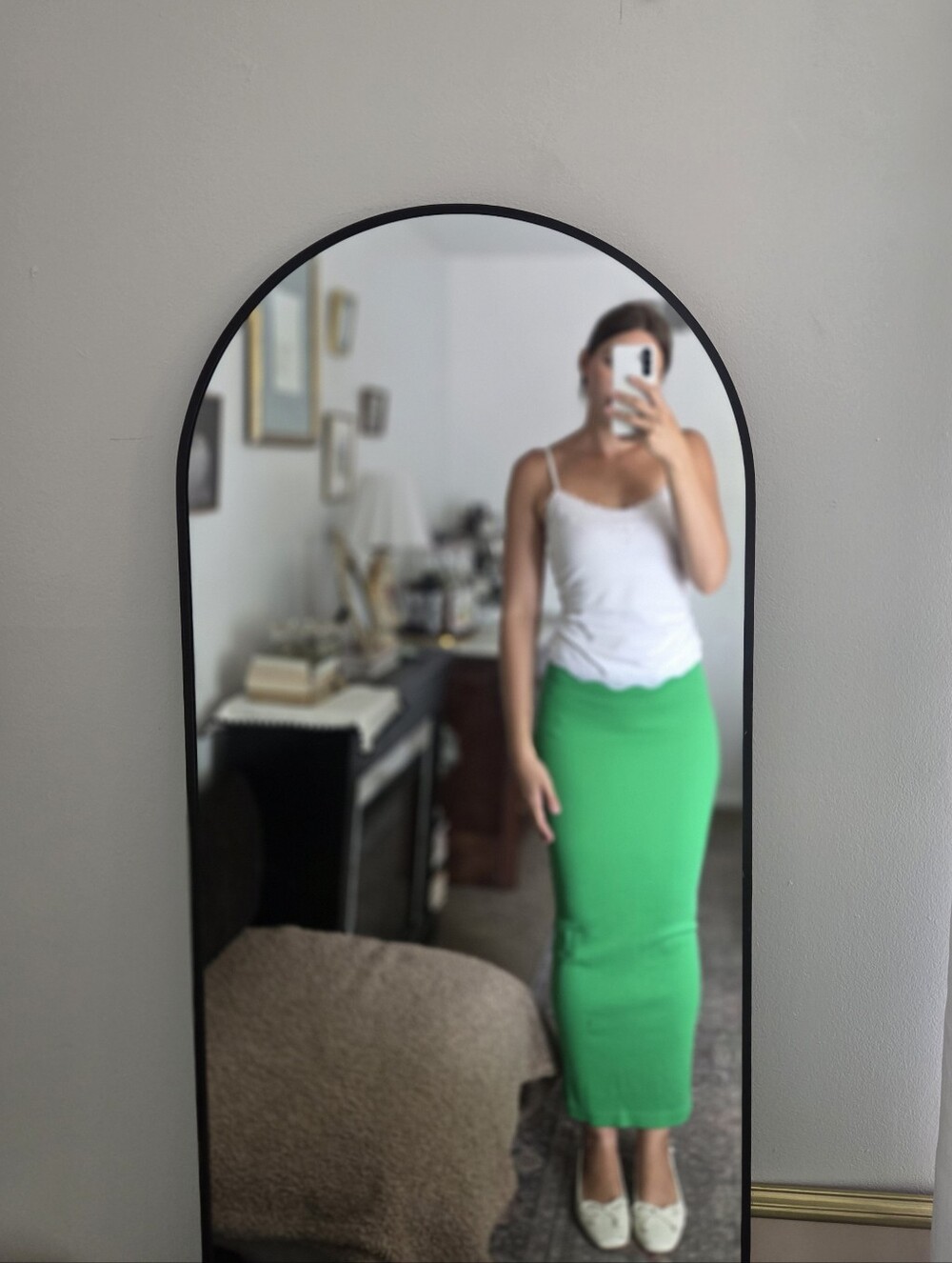 Green Ribbed Maxi Skirt